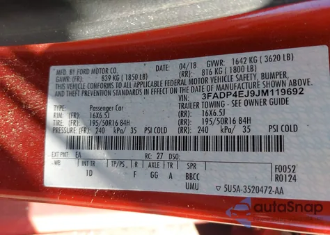 2018 Ford Fiesta Se z USA, uszkodzony, nr VIN 3FADP4EJ9JM119692